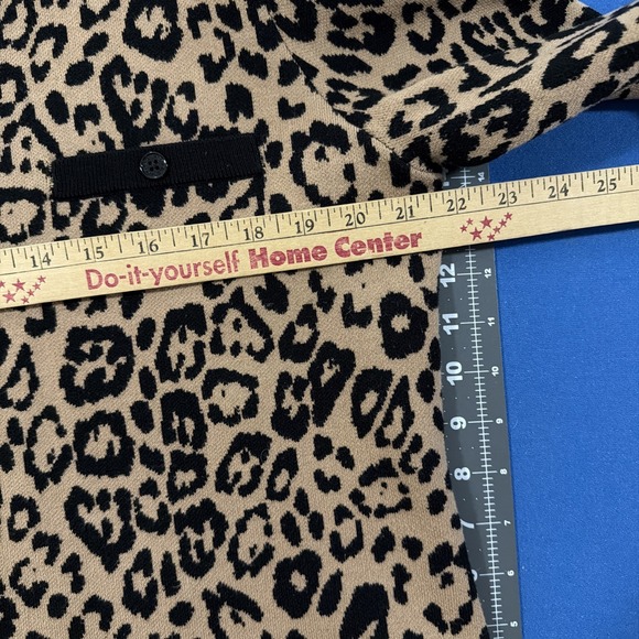Karl Lagerfeld Paris Cardigan Sweater Women's L Tall Brown Leopard Cotton Modal - Picture 8 of 11